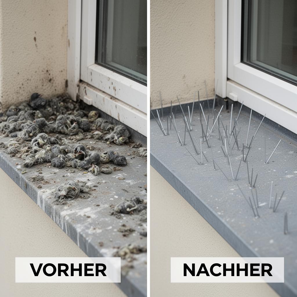 Vorher und Nachher: Taubenabwehr