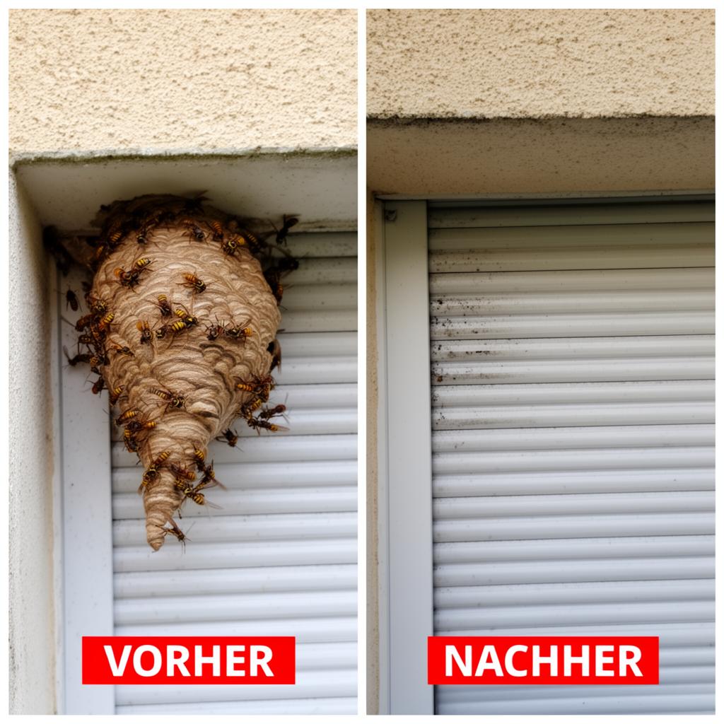 Vorher und Nachher: Wespennest am Rolladen
